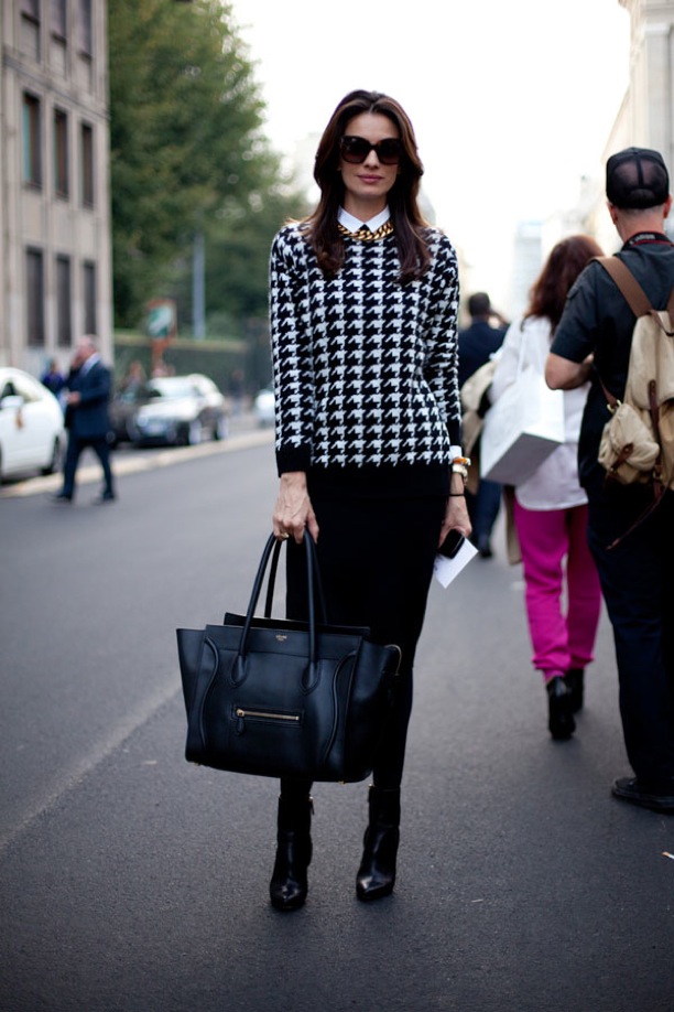 http://thefashionpoison.files.wordpress.com/2013/08/milan-fashion-week-street-style-ss-2013-spring-summer-2013-graphic-print-sweater-houndstooth-midi-pencil-skirt-ankle-boots-celine-luggage-tote-bag-gold-chain-necklace-oversized-sunglasse.jpg